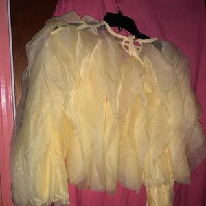 Souk and Sepia frilly top with round neck and cropped fit.